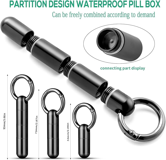 TISUR Keychain Pill Holder, Titanium Pill Case Small Pill Organizer Waterproof Pill Box, EDC Portable Pill Container Metal Tube for Travel Purse Outdoor
