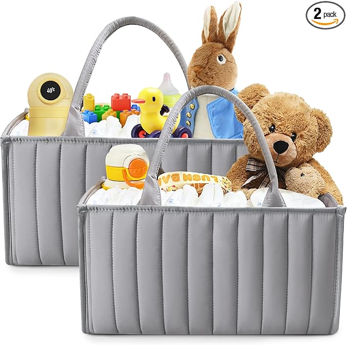 SWEET DOLPHIN 2-Pack Baby Diaper Caddy Organizers, Stylish Storage Baskets for Newborn Essentials, Diaper Station & Car Travel, Value Bundle for Baby Shower Gifts & Registry Must-Haves - Grey