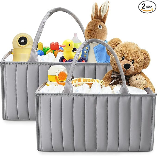 SWEET DOLPHIN 2-Pack Baby Diaper Caddy Organizers, Stylish Storage Baskets for Newborn Essentials, Diaper Station & Car Travel, Value Bundle for Baby Shower Gifts & Registry Must-Haves - Grey