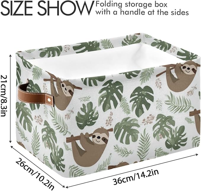 Aslsiy Storage Basket Sloth Tropical Leaves Nursery Bins Baby Box Canvas Clothes Shelf Basket Laundry Hamper Gift Baskets for Home Closet 2 Pcs
