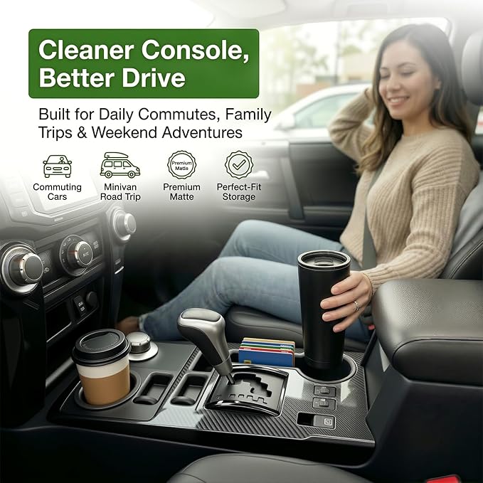 Upgrade Cup Holder Inserts for 2014-2024 Toyota 4Runner Center Console Cupholder Coaster Liner Replaces Mat for 4 Runner Interior Accessories Black(Center Console Left Front+Rear, 2PCS)
