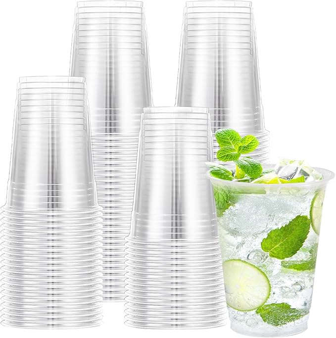 Lamosi 100 Pack 12 oz Clear Plastic Cups, Disposable Cups Wine Cocktail Punch, Sturdy & Food Safe Plastic Cup for Party & Wedding