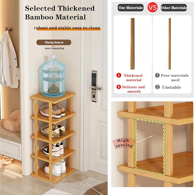 SAN HE Bamboo Shoe Rack 17 Tier- Vertical Shoe Rack for Small Spaces, Tall Narrow Shoe Rack Organizer for Closet Entryway Corner Garage and Bedroom,Skinny Shoe Shelf with Free Stackable DIY