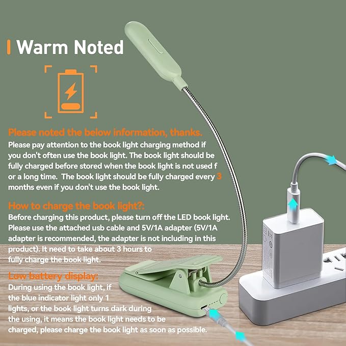 VAVOFO Rechargeable Book Light for Reading in Bed Kids, 7 LED Reading Light with 9-Level Warm Cool White Daylight, Eye Care Lamp with Power Indicator for Bookworms (Avocado Green)