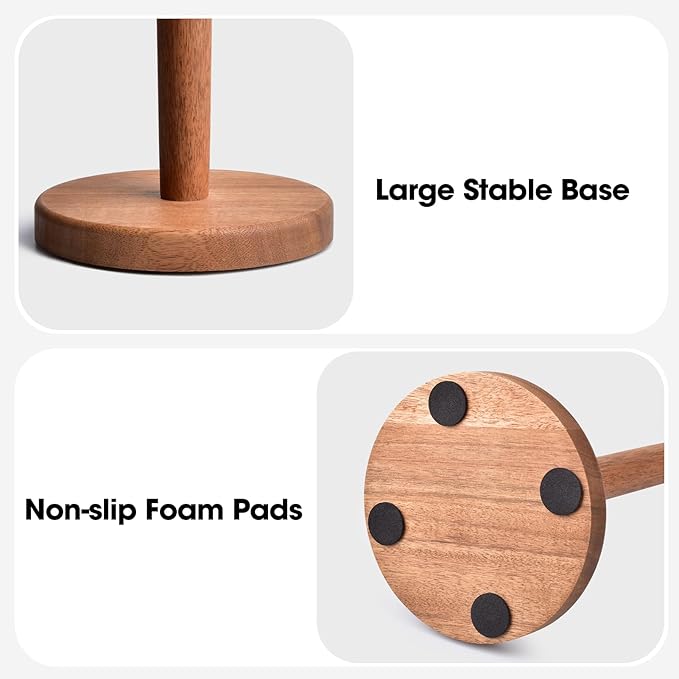 KitchLife Acacia Wooden Paper Towel Holder Countertop, Large Size - Freestanding Paper Towel Dispenser Stand Organizer with Large Anti-Skid Base