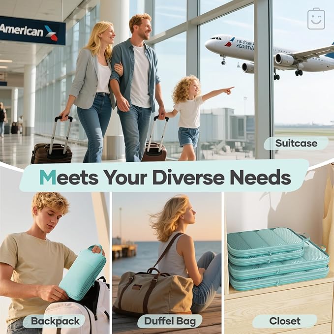 Veken 11 Set Compression Packing Cubes for Travel Essentials,Compressible Expandable Large Luggage Suitcase Organizer Bags for Clothing,Durable Space Saver Storage Bags with Toiletry Bags(Blue Green)