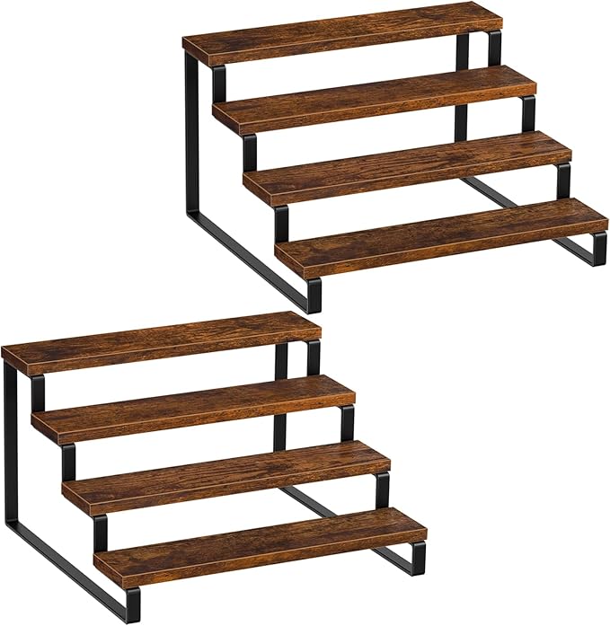 Giikin 4-Tier Spice Rack, Set of 2 Wooden Spice Racks for Countertop, Kitchen Counter Storage Shelves, Cupcake Stand Holder Display Stand, Rustic Brown