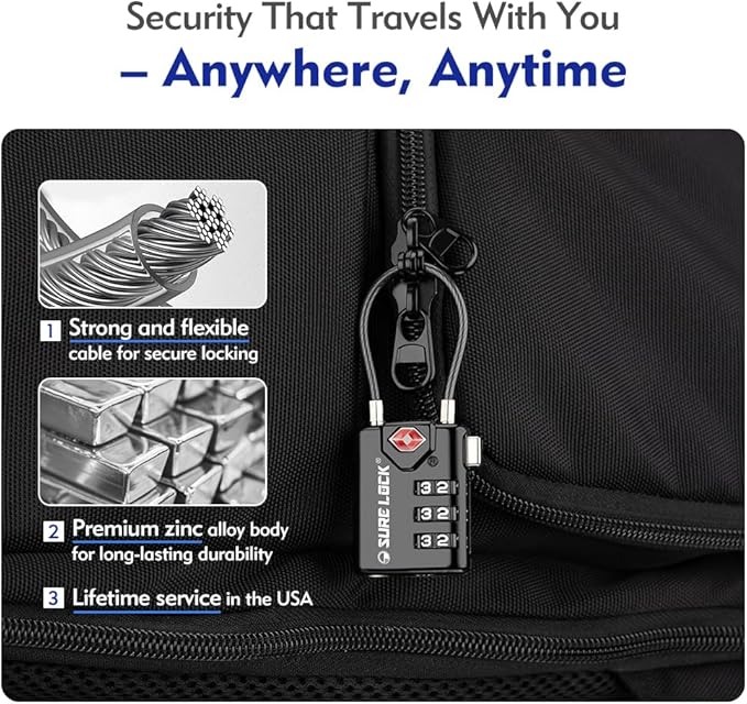 SURE LOCK TSA Compatible Travel Luggage Locks, Inspection Indicator, Easy Read Dials TSA Approved with Zinc Alloy