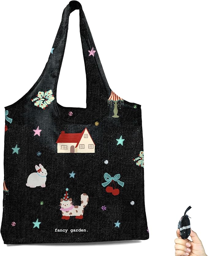 BeeGreen Black Red House Ultimate Travel Tote Bag - Reusable Grocery Shopping Bag - Foldable Compact Portable Lightweight Duffle Bags
