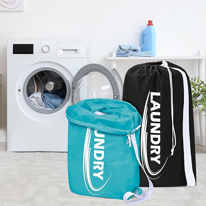 Sylfairy 2 Pack XL Laundry Bag with Strap, Heavy Duty Travel Laundry Bag, Rip-Stop Dirty Clothes Shoulder Bag with Drawstring, Easy Fit a Laundry Hamper or Basket Travel Essentials