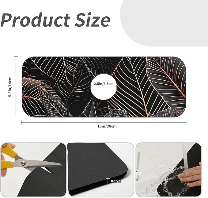 Kitchen Sink Splash Guard, Black Cat Hiding in Jungle Faucet Mat Sink Gadgets - Super Absorbent Fast Drying Mat Drip Catcher for Kitchen, Bathroom, Sink Mat, Dish Drying Mat, Bathroom (15" X 5.5")