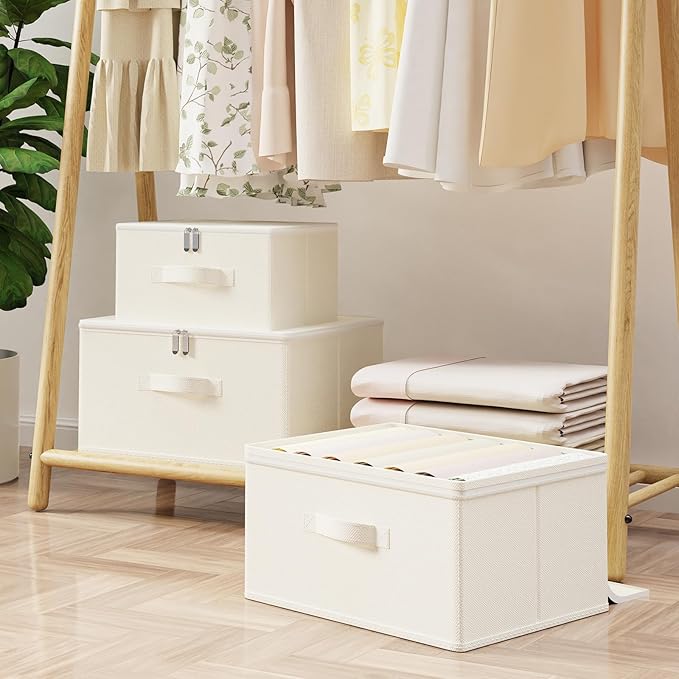 Storage Bins with Zipper, Cube Organizer Basket with Lid, Collapsible Stackable Closet Boxes, for Home and Bedroom, 1 Pack, Beige, 15.7 x 11.8 x 7.9 In, XSNY16BEL-1