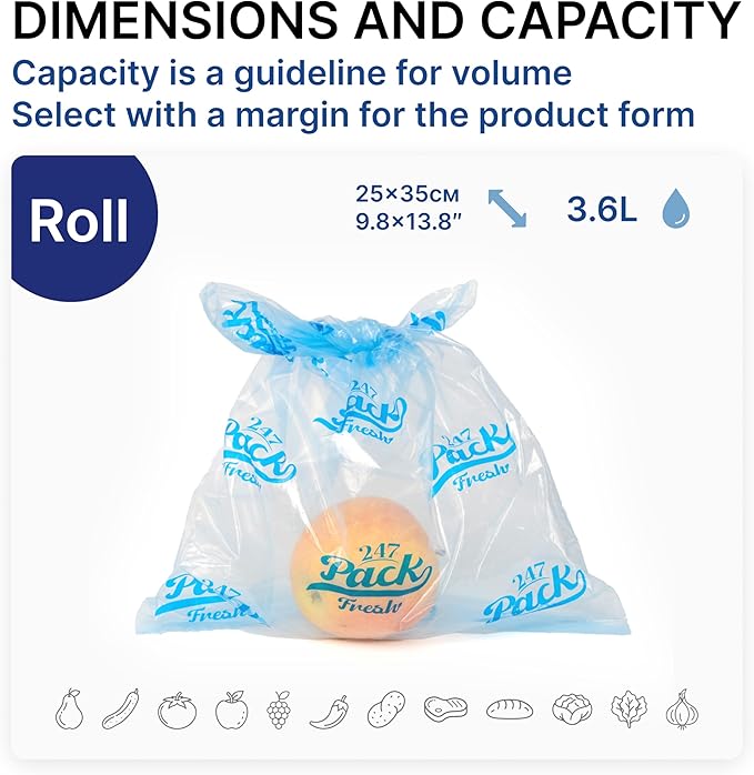 Freshpack 247 Food Bags Roll 10×14 inches (1 gallon) – Tear-Off Bags on a Roll, Reusable, Ethylene Absorption Helps Keep Food Fresh up to 3× Longer – Biodegradable, BPA-Free, UV-Shielded, SGS Tested
