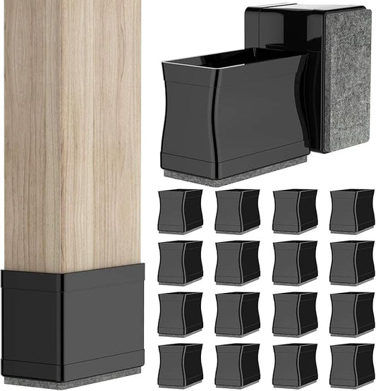1" x 1 3/4" Rectangle Chair Leg Protectors for Hardwood Floors Silicone Covers to Protect Wood Tile Floors Felt Pads Furniture Leg Caps Reduce Noise,Easy to Move.16 PCS Black.