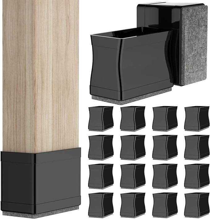 1" x 1 1/2" Rectangle Chair Leg Protectors for Hardwood Floors, Silicone Covers to Protect Wood Tile Floors Felt Pads Furniture Leg Caps Reduce Noise. Easy to Move.16 PCS Black.