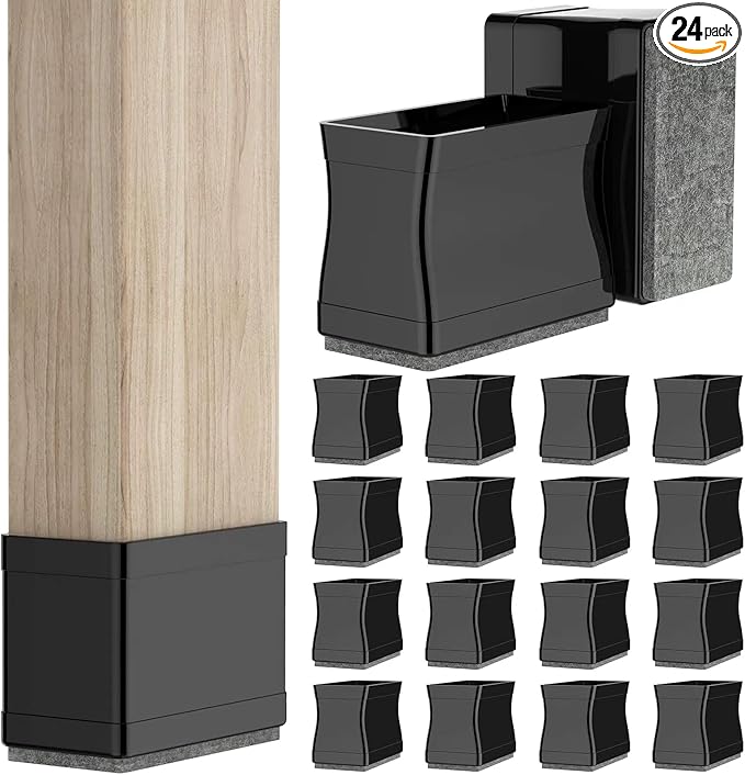 0.75" x 1.5" Rectangular Chair Leg Floor Protectors, Chair Leg Covers & Caps, Chair Foot Protectors for Wood Floors, Chair Leg Protectors for Hardwood Floors, Anti-Scratch & No Noise. 24 Pcs Black.