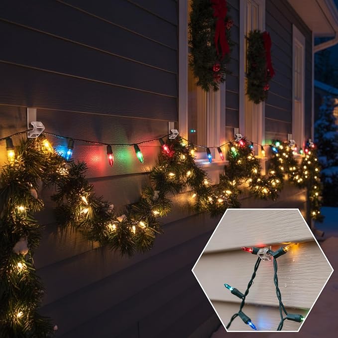 Amyhill 50 Pcs Siding Light Hooks No-Hole Needed Sturdy House Hanger Clips Hooks for Hanging Outdoor Decor String Lights Wreath, Suitable for Mini Icicle LED C7 C9 Light Sets