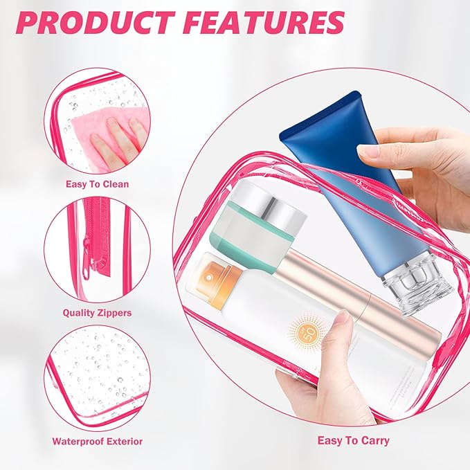 AURUZA Clear Makeup Bag,Portable Travel Toiletry Bags with Zipper, TSA Approved Clear Organizer Bags, PVC Cosmetic Pouch for Airport Airline Compliant