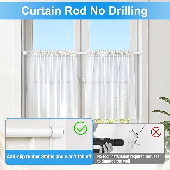 2 Pack Spring Loaded Tension Rod 17-41" Adjustable Curtain Rods No Drill Extendable Spring Rod Tension Curtain Rods For Window Kitchen Shelves Rv Refrigerator And Small Spaces,White