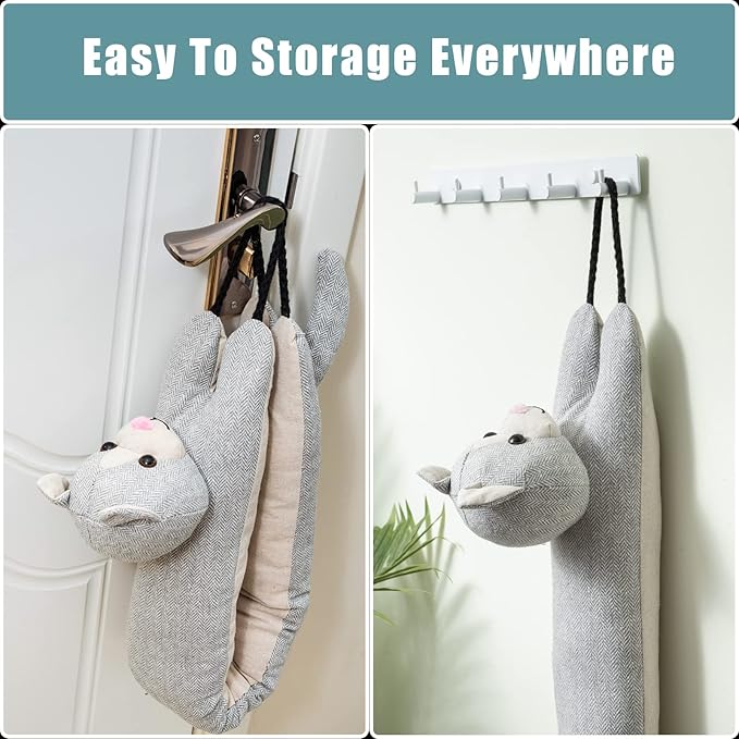 Marwood Under Door Draft Stopper Decorative Wind Stopper 36 inch for Door & Window, Weighted Animal Air Draft Stopper Snake Noise Blocker for Bottom of Door with Hanging Loops - Grey Cat