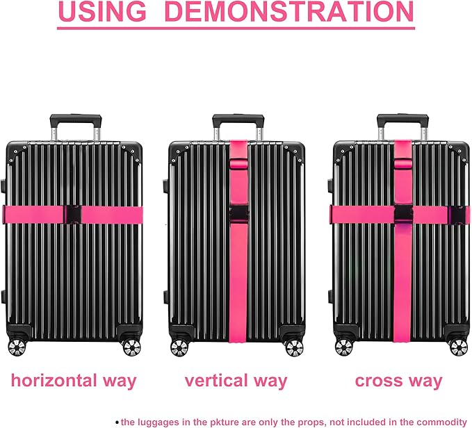 Luggage Straps for Suitcases TSA Approved Travel Belt 8 Pack by Chelmon (Rose Red)