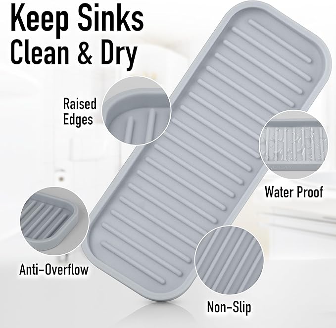 Zulay Kitchen (9x3.5) Silicone Sponge Holder for Kitchen Sink - Flexible Multipurpose Soap Tray - Sink Organizer for Kitchen, Bathroom, Makeup, Trinkets & More (Grey)