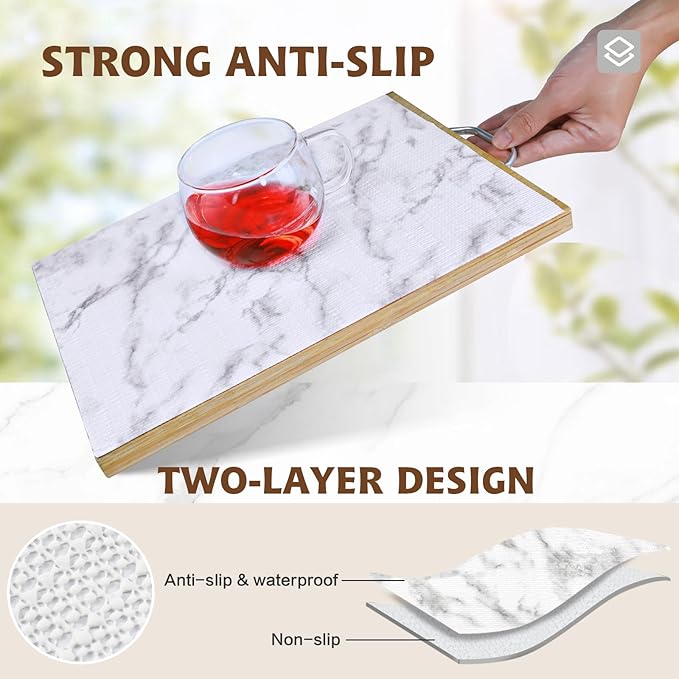 Shelf and Drawer Liner, 12in x 10FT Double Layer PVC Non-Adhesive Non-Slip Waterproof, Marble Pattern for Kitchen Cabinets, Pantry, Bathroom, Dresser with Knife and Tape Measure