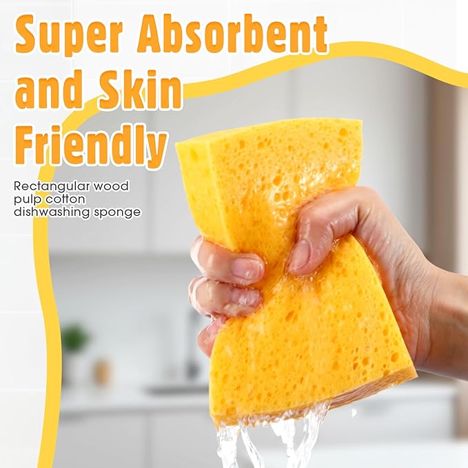 Tioncy 12 Pcs Extra Large Car Washing Sponges 6 x 4 x 1 Inch Cellulose Kitchen Sponges Bulk, Big Yellow Cleaning Pads, Clean Tough Messes Without Scratching for Home Kitchen Boat Bail Car