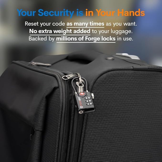 TSA Approved Cable Luggage Locks, Resettable Combination with Alloy Body, Black, 2 Locks.