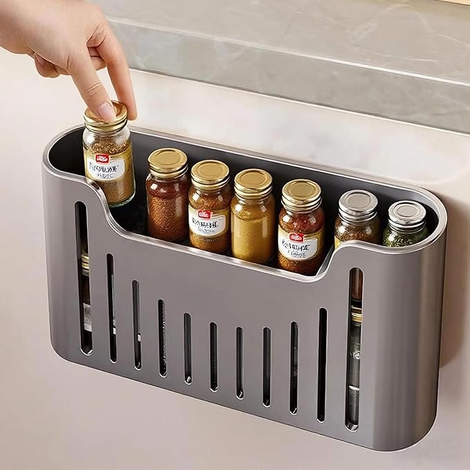 Kitchen Cabinet Door Storage Box, Self-Adhesive Wall-Mounted Storage Box, Wardrobe/Bathroom/Refrigerator Small Item Organizer (Grey)