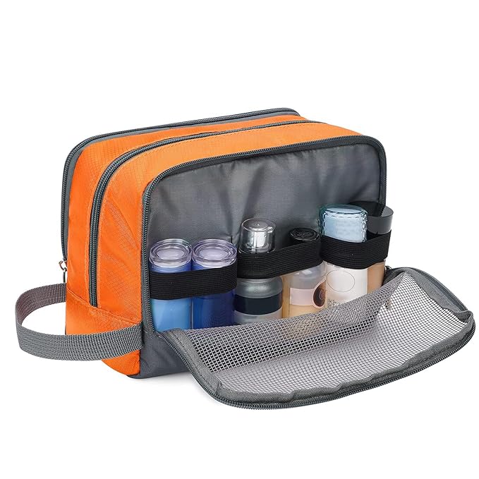Toiletry Bag for Men/Women, Hanging Dopp Kit, Water-Resistant Shaving Bag, Small Toiletry Bag for Traveling (Orange)