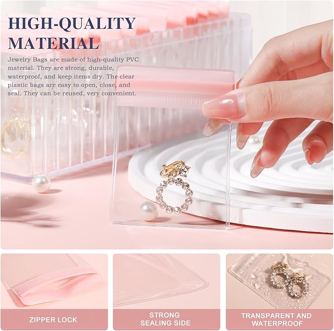 Travel Jewelry Bags, 20Pcs Clear Travel Jewelry Organizer, Portable Anti Tarnish Jewelry Storage Pouch Bag Gift for Women Girl, 20Pcs Pink Bags