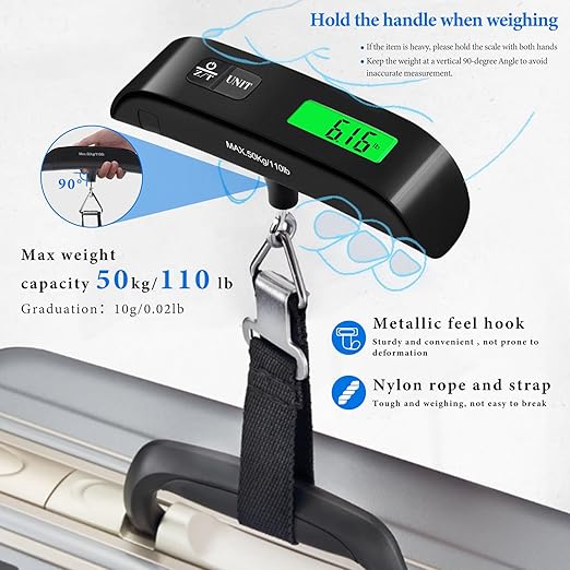 Luggage Scale, 110lb Luggage Weight Scale with 4 Unit Switching Functions & LED Display, Luggage Scale Travel Digital for Weighing Luggage, Backpacks, Packages, and Markets (Black)