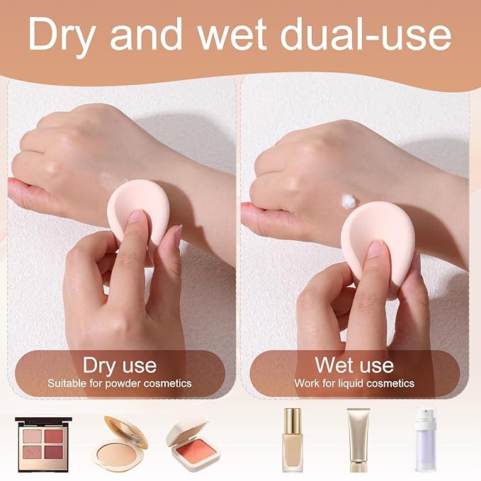 2Pcs Round Makeup Sponges for Foundation with 1 Travel Case, Face Sponge Foundation Blender, Cosmetic Sponge for Makeup, Blender Sponges Replacement for Cosmetic, Sensitive and All Skin Types