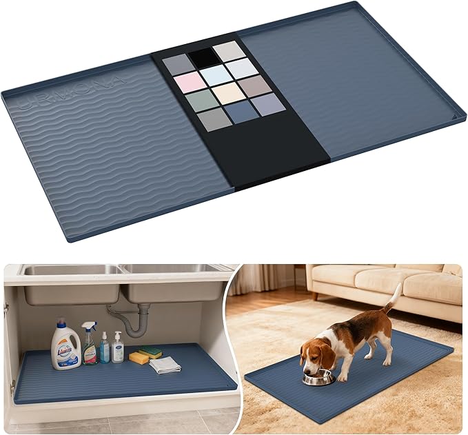 URMONA Waterproof Silicone Under Sink Mat 40'' x 22'' Shelf Liner for Kitchen and Bathroom, Cabinet and Counter Protector, Storage and Organizers, Litter Mat, Pet Cat Puppy Essentials(Dark Grey)