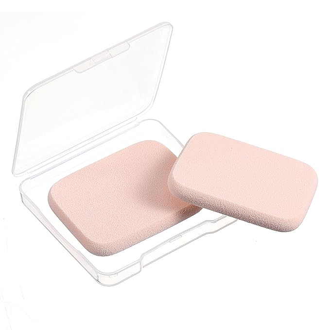 2Pcs Square Makeup Sponges for Foundation with 1 Travel Case, Face Sponge Foundation Blender, Cosmetic Sponge for Makeup, Blender Sponges Replacement for Cosmetic, Sensitive and All Skin Types