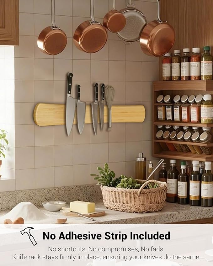 Magnetic Knife Holder for Wall, 18 Inch Large Bamboo Knife Magnetic Strip, Housewarming Gifts for New Home, Kitchen Wall Storage Space Savers, Farmhouse Kitchen Utensil Organizer Essentials