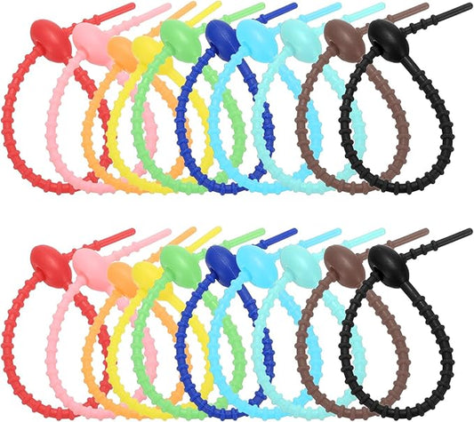 PATIKIL 6 Inch Silicone Cable Ties, 20pcs Rubber Reusable Twist Zip Ties Organizer for Home Office Kitchen Food bags Wires Adjustable Bag Clip, Colorful