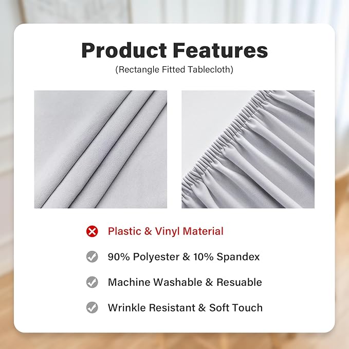 Fitted Rectangle Tablecloth 24 x 48 Inch Elastic Table Cloth for 4ft Table, Stretch Spandex Tables Cover Silver Washable Polyester Tables Top Cap Cover for Dining Picnic Camping Indoor and Outdoor