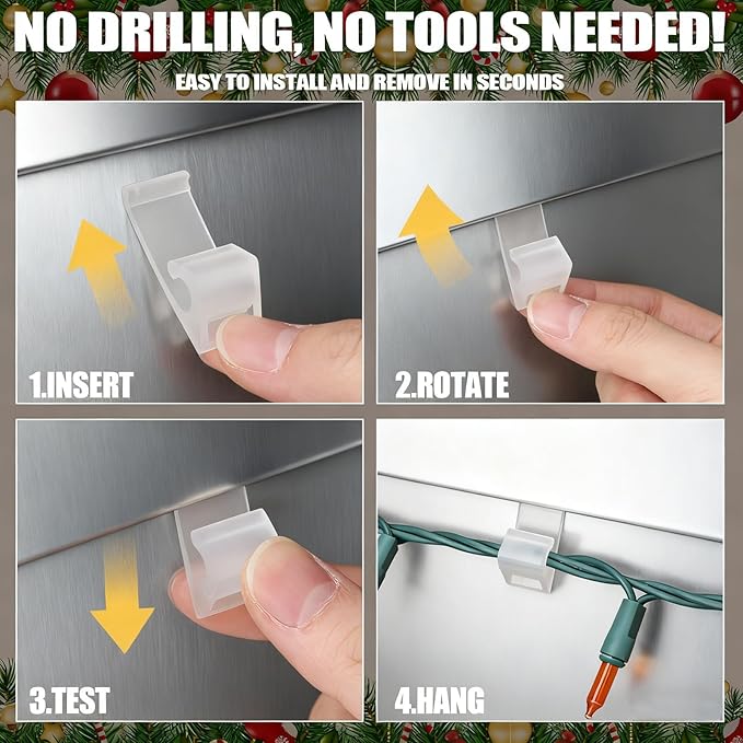 Amyhill 50 Pcs Siding Light Hooks No-Hole Needed Sturdy House Hanger Clips Hooks for Hanging Outdoor Decor String Lights Wreath, Suitable for Mini Icicle LED C7 C9 Light Sets