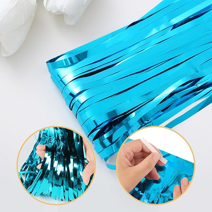 10 Pack Teal Blue Backdrop Curtain 3.2ft x 8.2ft Metallic Tinsel Foil Fringe Curtains Photo Booth Background for Birthday Party Decoration Baby Shower Engagement Wedding Christmas Decoration