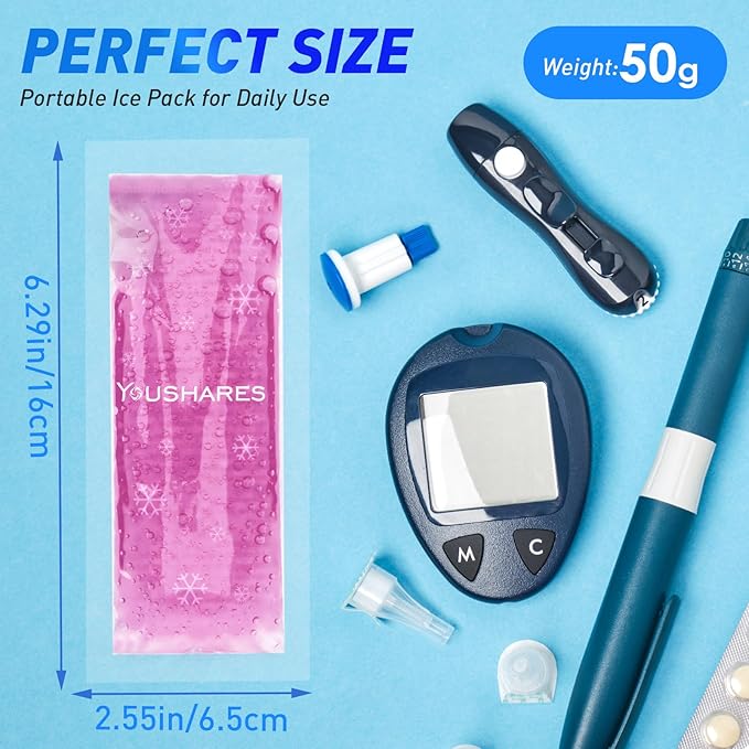 YOUSHARES TSA Approved Ice Packs for Insulin Cooler Travel Case - Travel Ice Packs for Medications, Reusable Small Freezer Packs for Insulin Travel Case (4 Pcs, Purple)