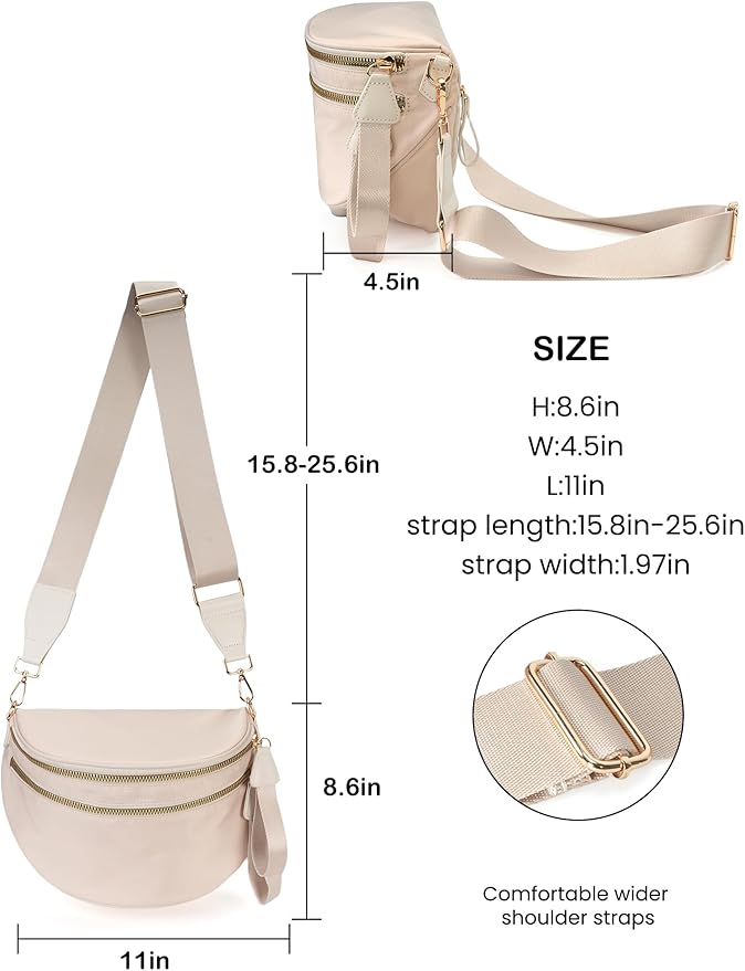 FEIBOON Spacious Nylon Crossbody Bag Bum Bag Handbags Wallets Purses Trendy Shoulder Bag for Women
