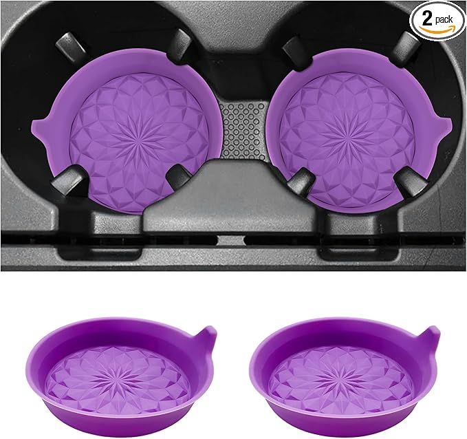 2 PCS Car Cup Holder Coasters, 2.75 Inch Anti-Slip Insert Silicone Car Coaster Drink Mat, Shockproof Universal Auto Cup Coasters for Most Vehicles, Car Interior Accessories (Dark Purple)