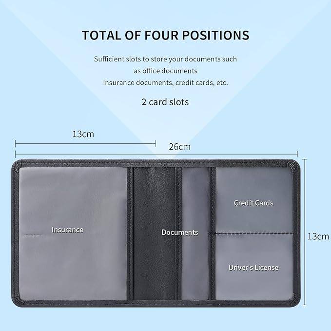 TILDOSAC Car Registration & Insurance Card Holder Leather Auto Glove Box Organizer Document Wallet with Magnetic Shut (Black, Small)