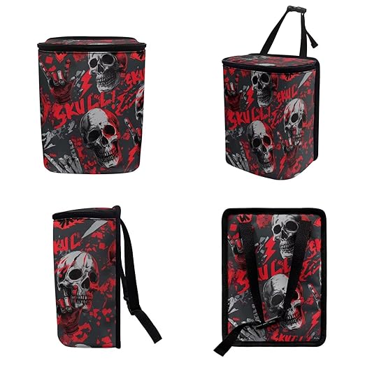 1.2 Gallons Car Trash Bag, Skull Rock Hand Vehicle Trash Bag, Adjustable Hanging for Tail of Console/Back of Seats, Odor-Free with Zipper Leak-Proof Lid Design, Washable,Camping Essential