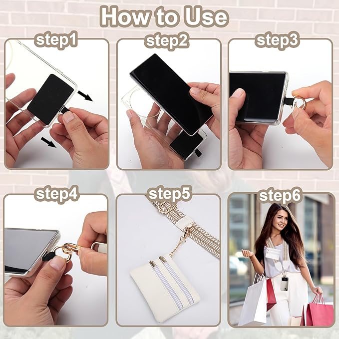 XANGNIER Clip and Go Strap for Phone with Wallet Crossbody, Phone Strap with Zippered Wallet, Adjustable Anti Theft Cellphone Lanyard for Women, Cellphone Chain Accessories,Multicolor 20