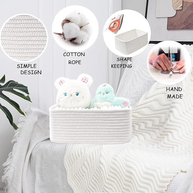 COMFY-HOMI 13" x 8.5" x 5.1" Storage Baskets for Organizing | Cotton Rope Woven Basket | Toy Storage Bin Box | Basket for Shelves, Closet Organizer Bin, Decorative Closet Shelf, 1 Pack, All white