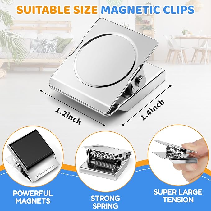 Grtard 48 Pack Magnetic Clips Heavy Duty, Magnet Clips for Fridge, No-Scratch Magnetic Clip for Refrigerator, Strong Magnets with Clip for Cruise Cabin, Whiteboard, Locker, Note List, Photo Display