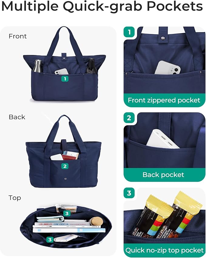 BAGSMART Tote Bag for Women, Foldable Tote Bag With Zipper Travel Large Shoulder Bag Handbag for Work-16.5''l X 6''wx 14''h